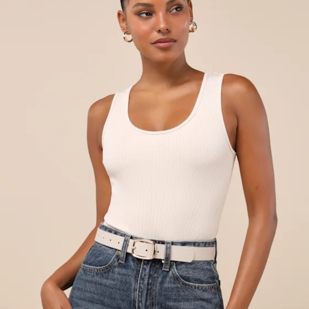 Lulu's White Fitted Tank Bodysuit